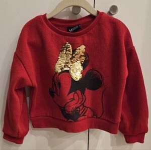 Red Disney Mini Mouse Cropped Sweatshirt with Gold Sequin Bow - 3-4T
